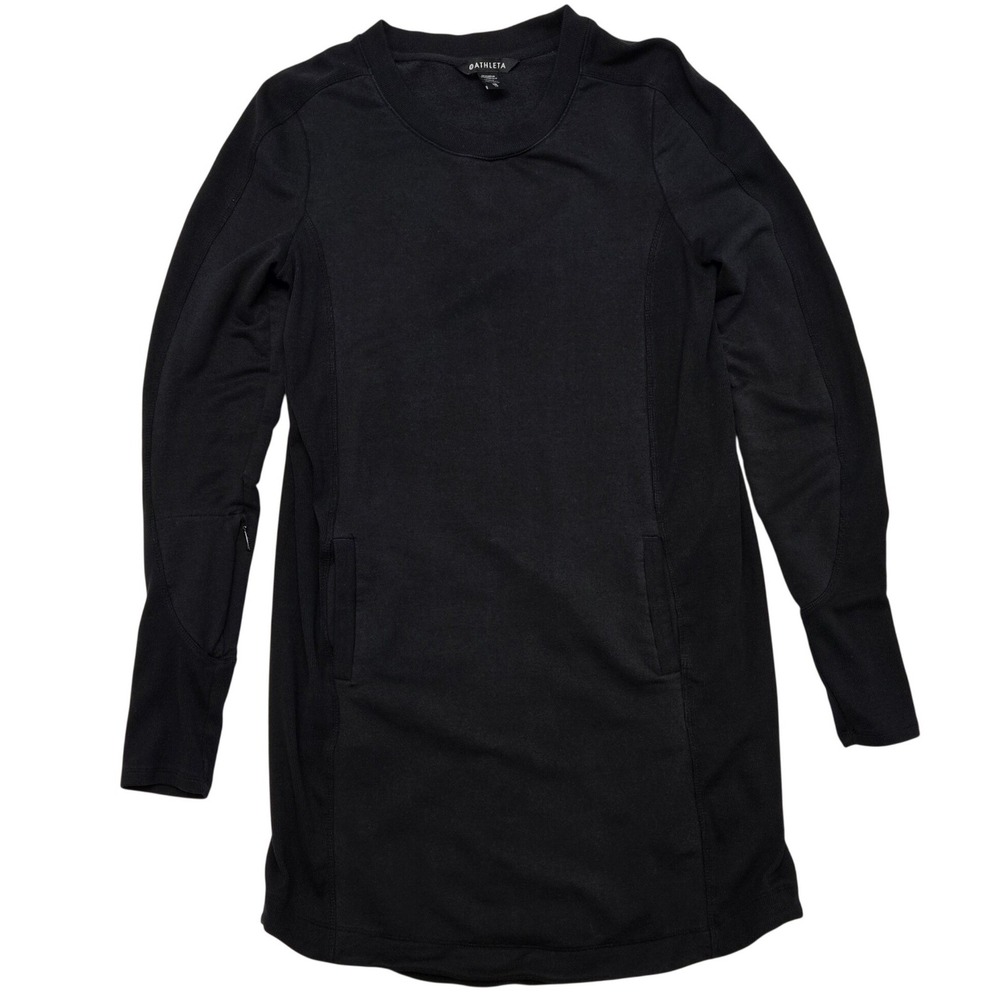 Athleta Balance Dress Black Tencel Blend Long Sleeve‎ Pocket Shift Mini XS - Picture 7 of 9